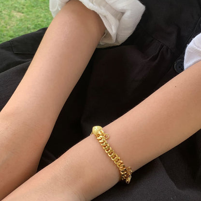 Ethlyn Bracelets for little girls 18K Gold Plated Cuban Link Chain Bracelets Bells Dangle Charms Little Girls Jewelry