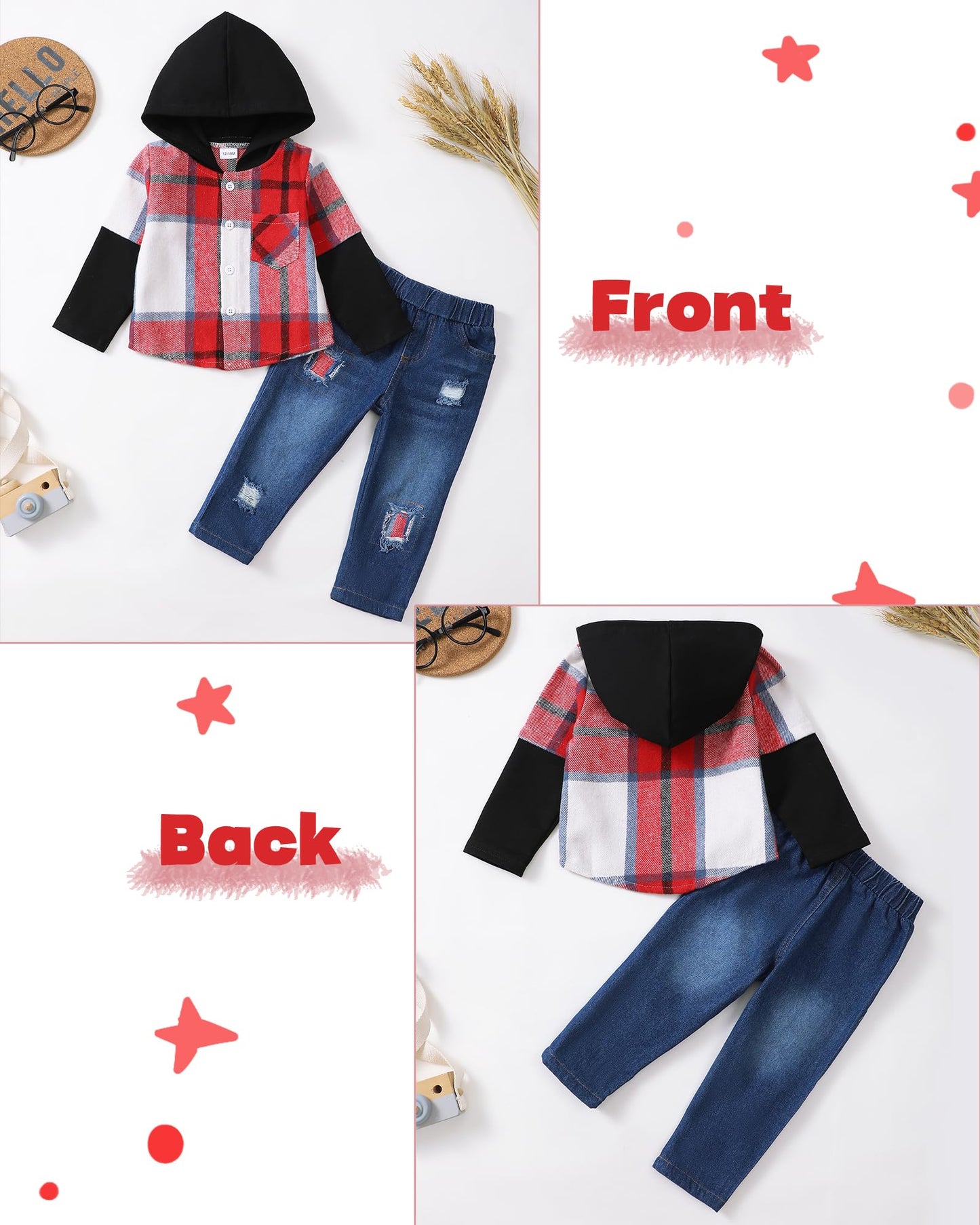 NZRVAWS Baby Boy Clothes Toddler Outfit Infant 6 12 18 24 Months2 3 4T Sweatsuit Ripped Jeans Fall Winter Clothing