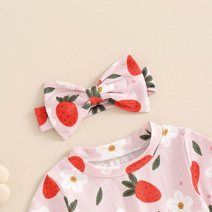 Baby Girl Summer Clothes Ribbed Short Sleeve Romper Solid Color Bodysuits Bow Headband Outfit Newborn Girl Jumpsuit
