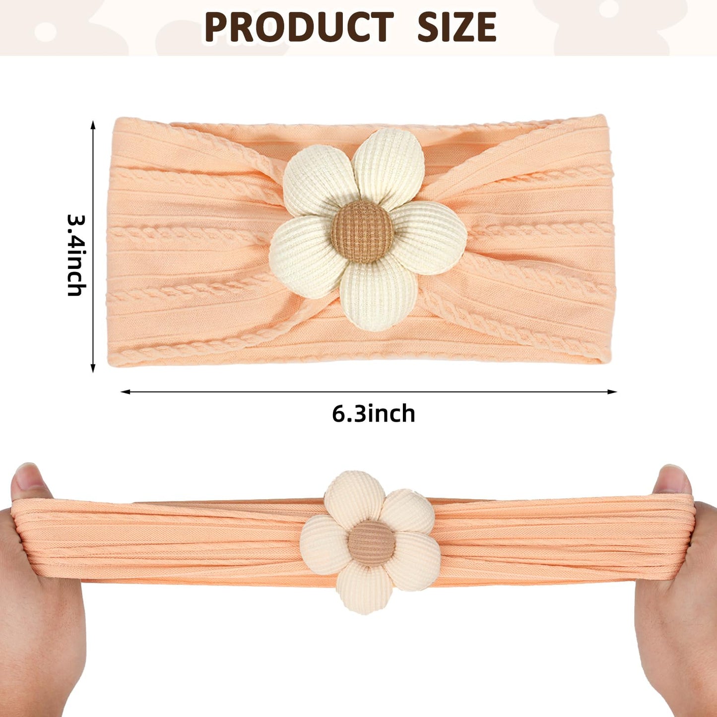 3 Pcs Baby Flower Headbands Baby Girls Nylon Headband Soft Hairbands Hair Accessories for Newborn Infant Toddler Kids (Beige Pink Khaki)