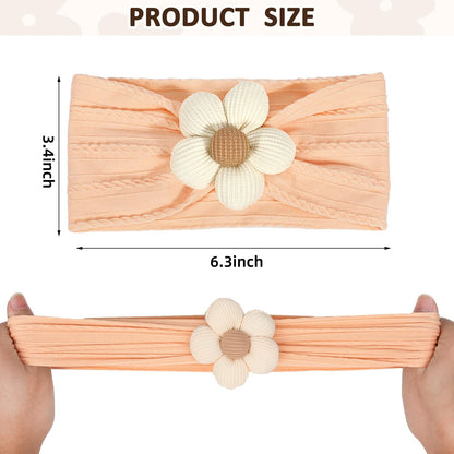 3 Pcs Baby Flower Headbands Baby Girls Nylon Headband Soft Hairbands Hair Accessories for Newborn Infant Toddler Kids (Beige Pink Khaki)