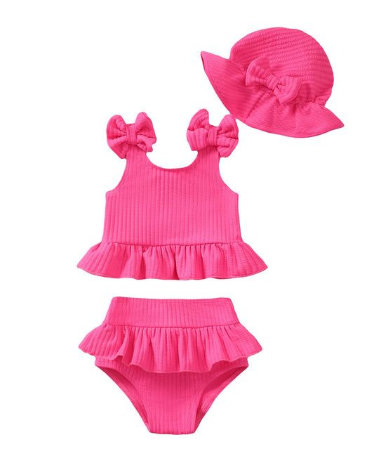 Mioglrie Baby Infant Swimsuit Girl Toddler Bathing Suit Girl Summer Beach Bikini Tankini Swimwear Hat 3-24 Months 2t-5t