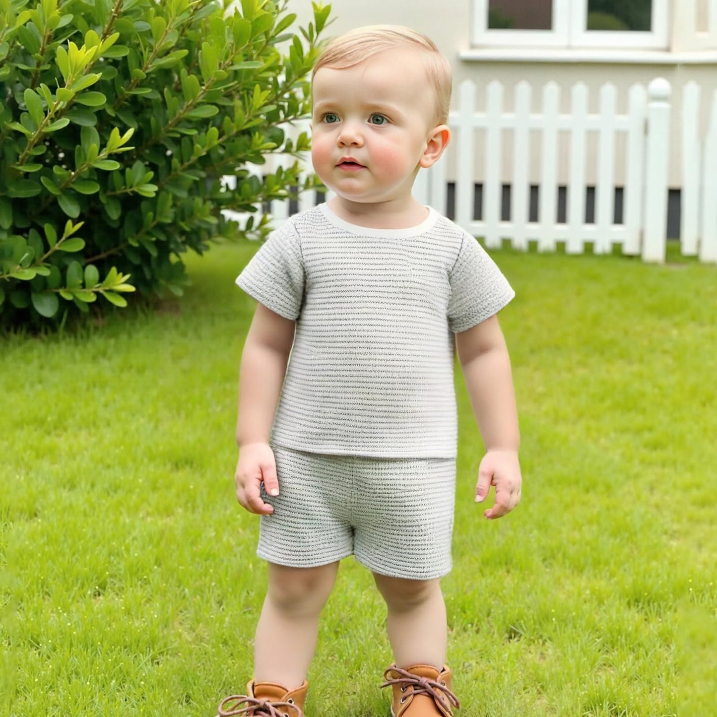 VISGOGO Baby Boy Girls Toddler Summer Outfit Striped T-shirt Toddler Boy Summer Clothes 6 12 18 Months 2 3 4 5 T Short Set