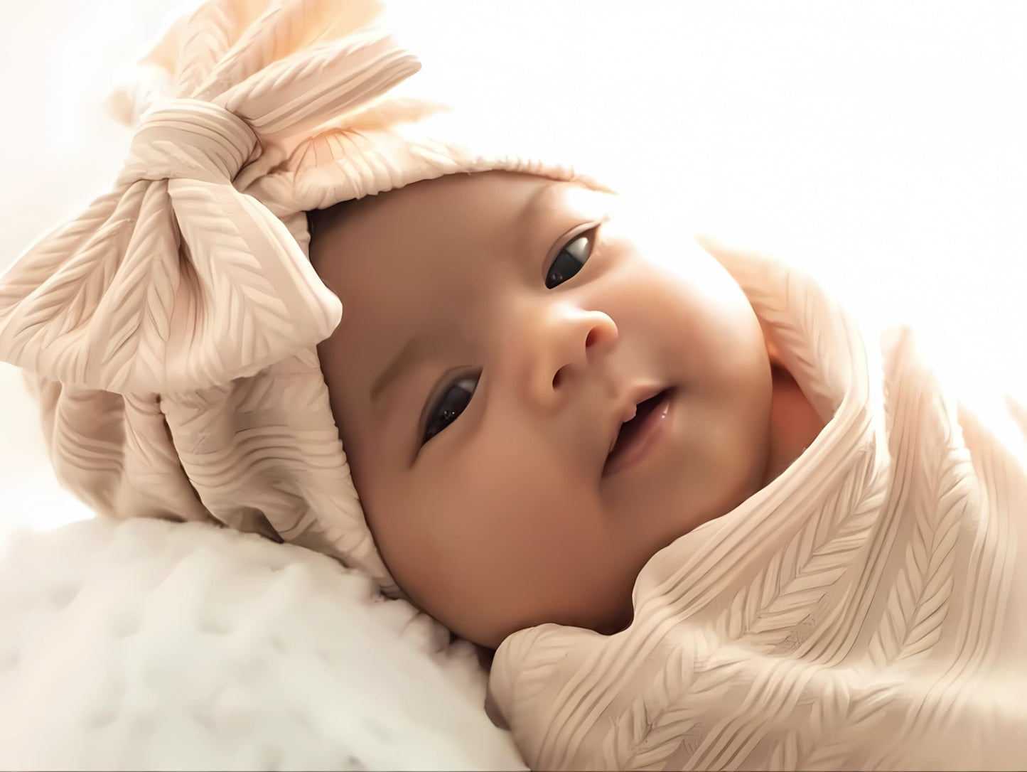Jastore Baby Infant Swaddle Blankets for Girls 3PCS Newborn Accessories Set with Matching Hat and Bow Headband (Pale Pink, 33"*35")