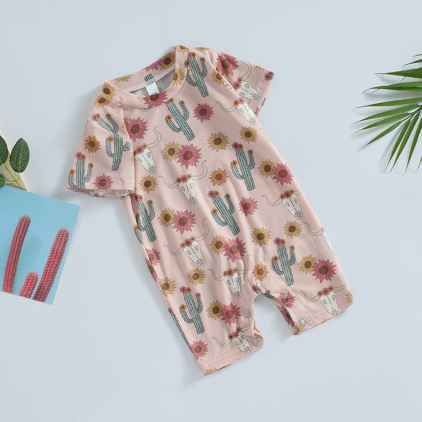 Gueuusu Country Baby Clothes Boy Girl Western Cow Print Short Sleeve Romper Bodysuit Ribbed One Piece Jumpsuit Summer Outfit