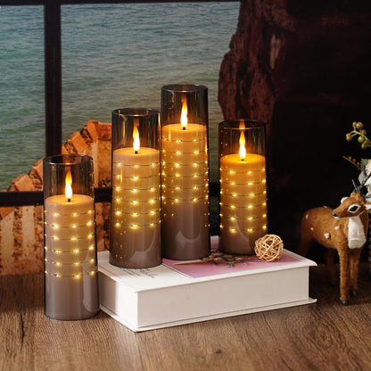 Flameless Candles with Embedded Star String - Flow Flicker Battery LED Candles, Realistic Flame,White Set of 5 | Holiday Decoration, Wedding, Party Adding to The Family Atmosphere