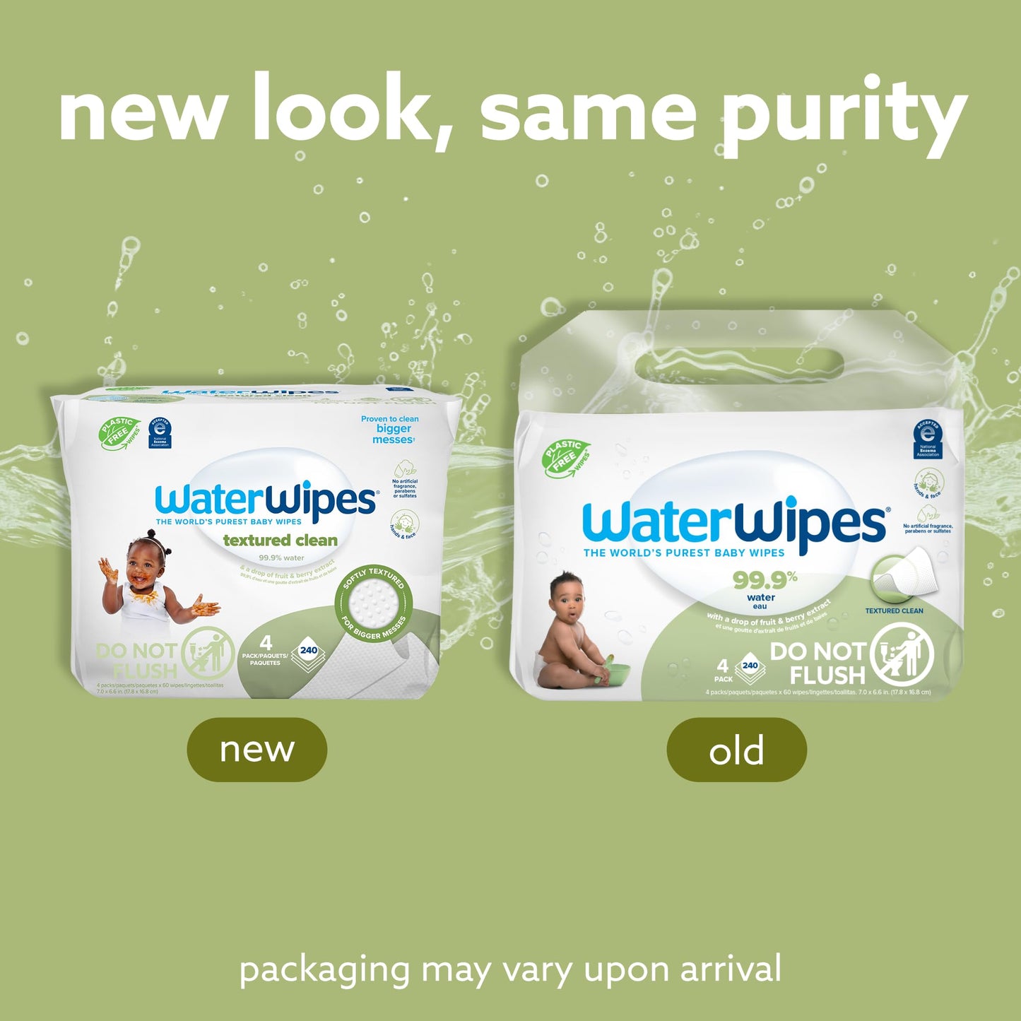 WaterWipes Plastic-Free Textured Clean, Toddler & Baby Wipes, 99.9% Water Based Wipes, Unscented & Hypoallergenic for Sensitive Skin, 60 Count (12 packs), Packaging May Vary