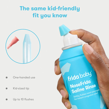 Frida Saline Rinse for Toddler, Kids, Ages 2+, Instant Congestion Relief & Allergy Relief, Flush Out Allergens, Mucus, Pollen, Dust, Safe for Daily Use