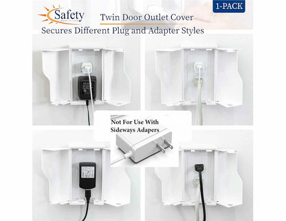 Safety Innovations Twin Door Baby Safety Outlet Cover Box for Babyproofing Outlets - More Interior Space for Extra Large Electrical Plugs and Adapters - Easy to Install - Easy to Use, (1-Pack)