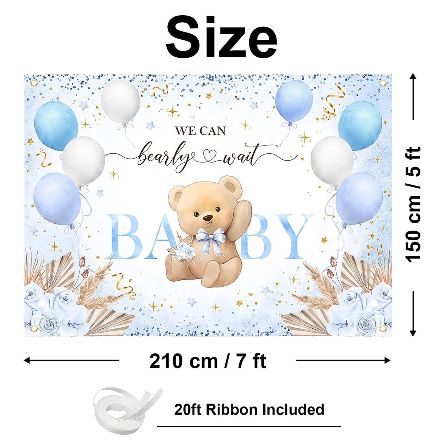 Blue Bear Baby Shower Backdrop 6x3.6 ft We Can Bearly Wait Banner for Boy Bear Baby Shower Decorations Newborn Photo Props Background