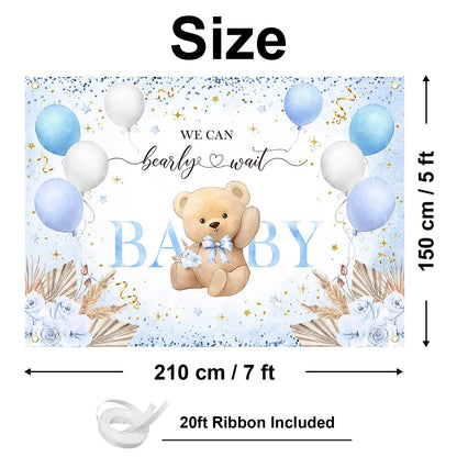 Blue Bear Baby Shower Backdrop 6x3.6 ft We Can Bearly Wait Banner for Boy Bear Baby Shower Decorations Newborn Photo Props Background