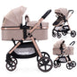 2-in-1 Baby Stroller with Bassinet Mode - Folding Infant Newborn Pram Stroller with Reversible Seat - Toddler Strollers for 0-36 Months Old Babies (Beige)