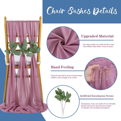 QueenDream Light Blue Sashes Chair Aisle Decorations: 24 Pack Baby Shower Chair Cover 8FT Long Tulle Draping Fabric Wedding Reception Church