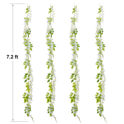 Lvydec Wisteria Artificial Flowers Garland, 4Pcs Total 28.8ft White Artificial Wisteria Vine Silk Hanging Flower for Home Garden Outdoor Ceremony Wedding Arch Floral Decor