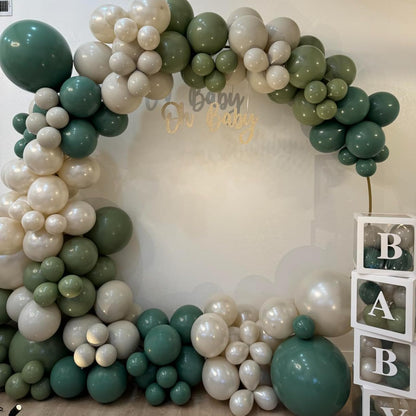 Sage Green Balloons Arch Double Stuffed, Olive Dusty Green Brown Beige Neutral Balloon Garland Kit, White Sand Apricot Tan Latex Balloon for Baby Shower Birthday Jungle Safari Party Decoration