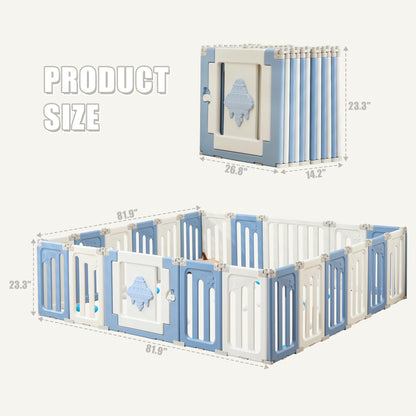 Baby Play Pen - 14 Panels Extra Large Foldable Playpen for Toddlers, UFO Portable Fence, Gate, Yard - Blue