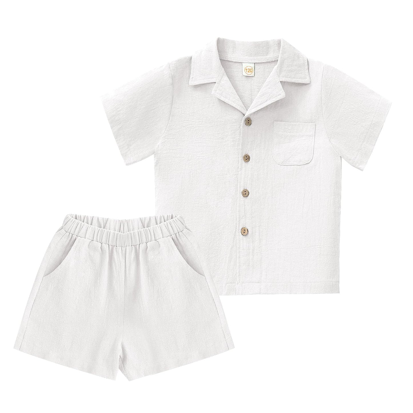 XMWEALTHY Toddler Baby Boy Summer Clothes Color Block Short Sleeve Button-down Shirt Tops + Cotton Pants Outfit Set