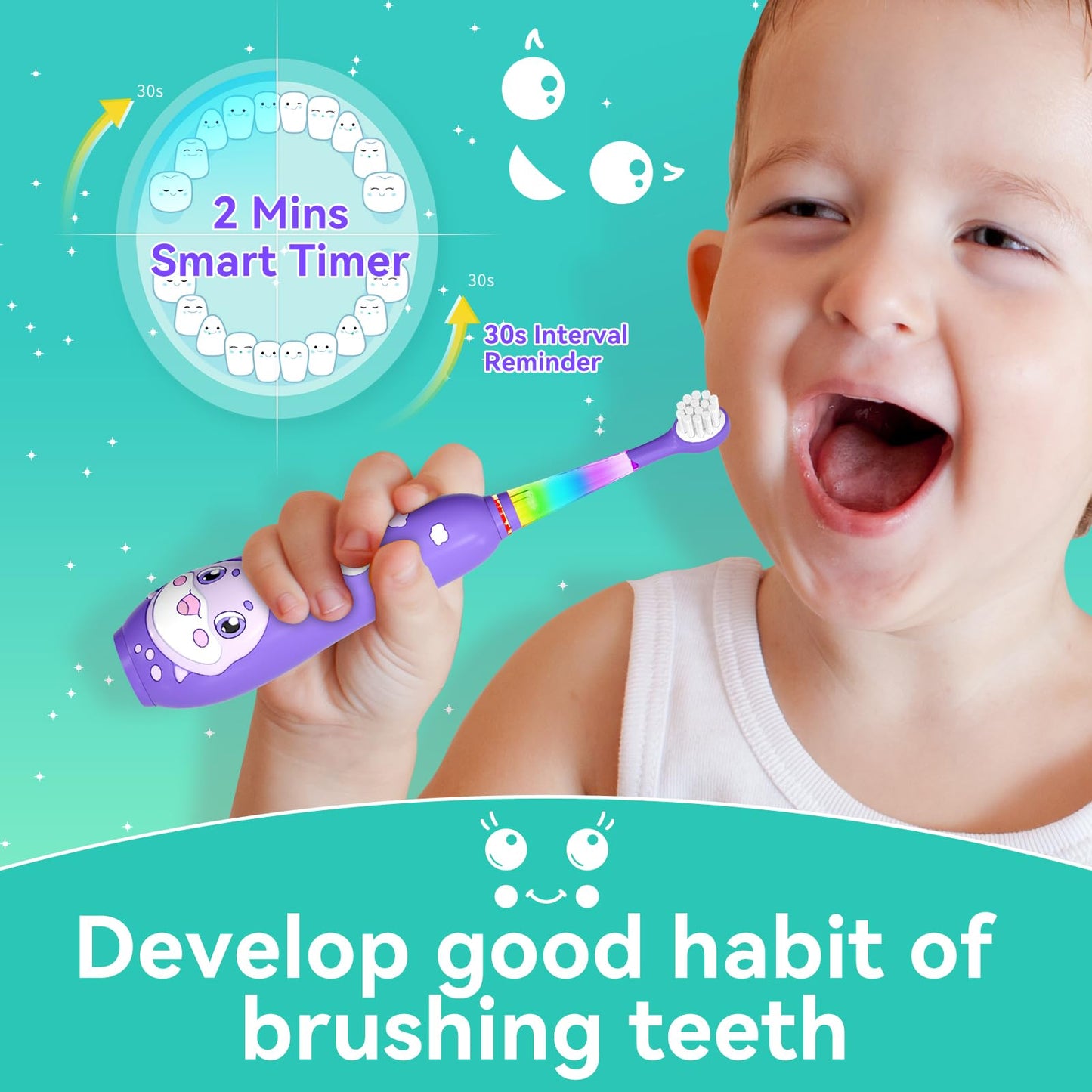 SEAGO Kids Electric Toothbrushes Rechargeable, Toddler Electric Toothbrush with Magnetic Charging, LED Observing Light, 8 Toothbrush Heads for Ages 2-4-6 Boys Girls (Pink)