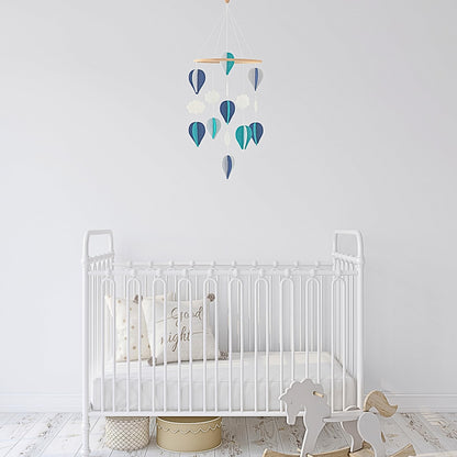 Handmade Baby Crib Mobile | White & Pale Grey | Hot Air Balloons & Clouds | Eco-Friendly Felt & Organic Beech Wood | Gender Neutral Nursery Decor | Simple & Modern Design