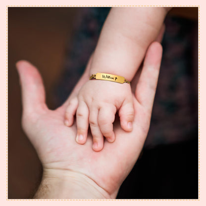 Personalized Baby Name Bracelet, 18K Gold Plated Customized Bracelets Id Protection Bracelet New Born Birthday Gift for Toddler Girls Boys