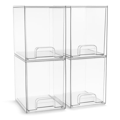 Sorbus Acrylic Storage Containers - 2 Pack, Stackable Storage Bins Set for Bathroom Organization - Clear Acrylic Drawer Organizers - Makeup Case Pull-Out Drawers (7.6’’ and 4.4’’ Tall)