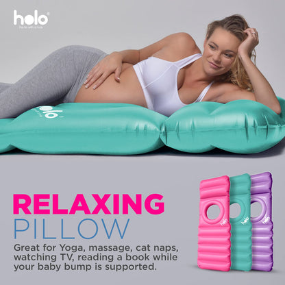 HOLO The Original Inflatable Pregnancy Pillow - Full Body Maternity Airbed/Float with Hole for Tummy - Sleeping Support & Comfort - Say Goodbye to Pregnancy Related Aches and Pains (White Sand)
