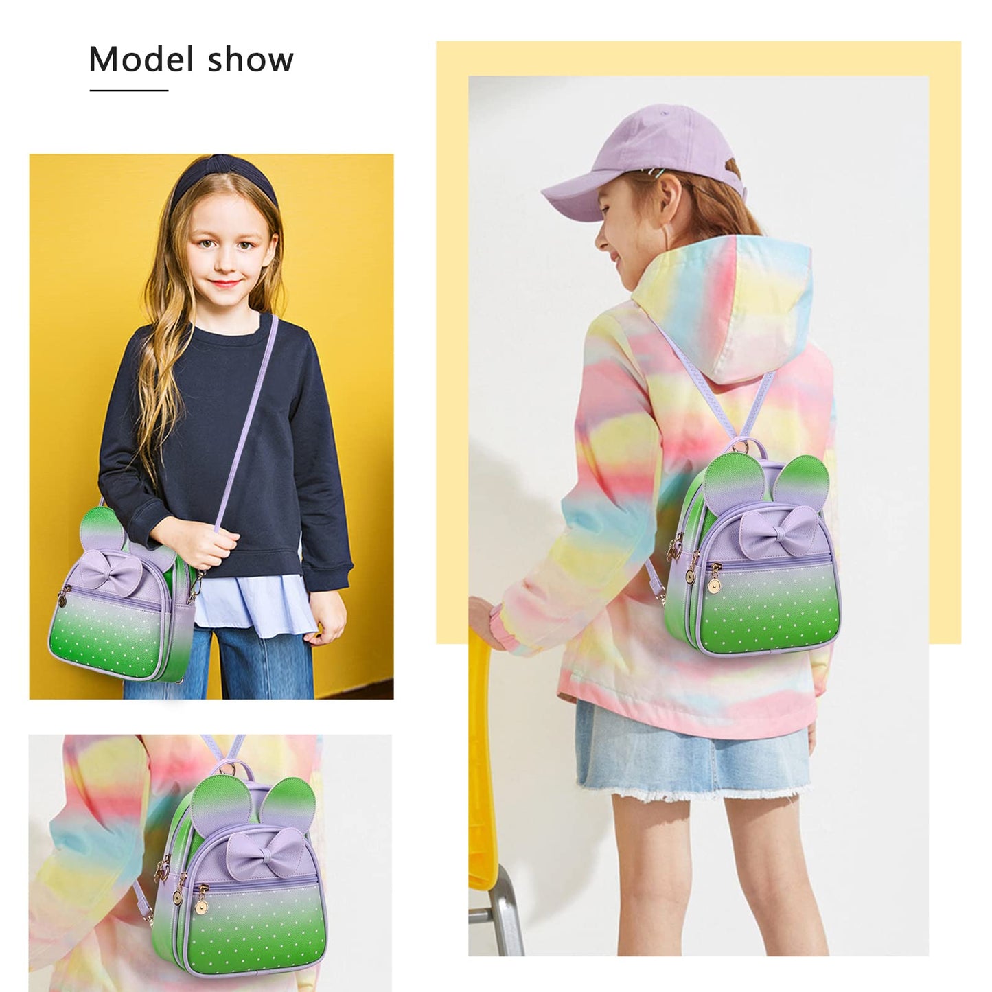 KL928 Girls Bowknot Polka Dot Cute Mini Backpack Small Daypacks Convertible Shoulder Bag Purse for Women