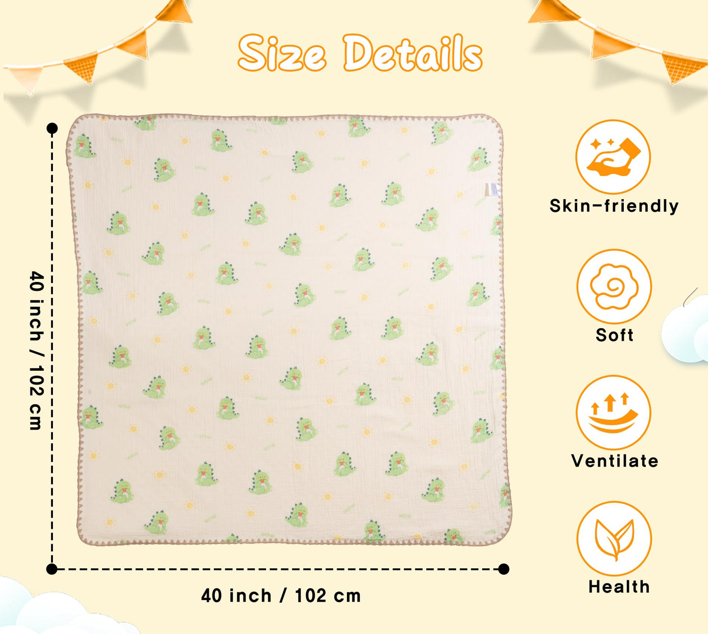 Baby Blanket Double Layer Cotton 40 x 40 Soft Receiving Blanket with Pattern Machine Washable Brown Bear