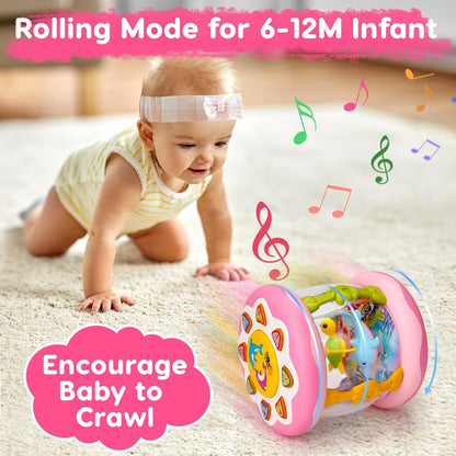 Baby Musical Light Up Toys 0-6 Months Tummy Time Ocean Projector Rotating Infant 0-3 3-6 7 8 9 Months Learning Crawling Pink Toys Babies 6-12 Month Girls 1 2 3 Year Old Birthday Newborn Gifts