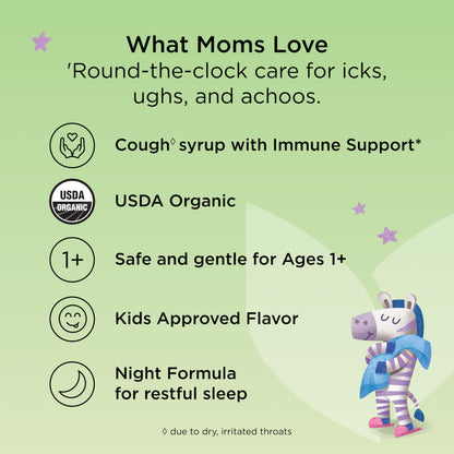 Hyland's Kids Nighttime Organic Cough Syrup and Immune Support with Agave, Elderberry and Pomegranate, Soothes Cough, and Supports Immunity, 4 Fl. Oz.
