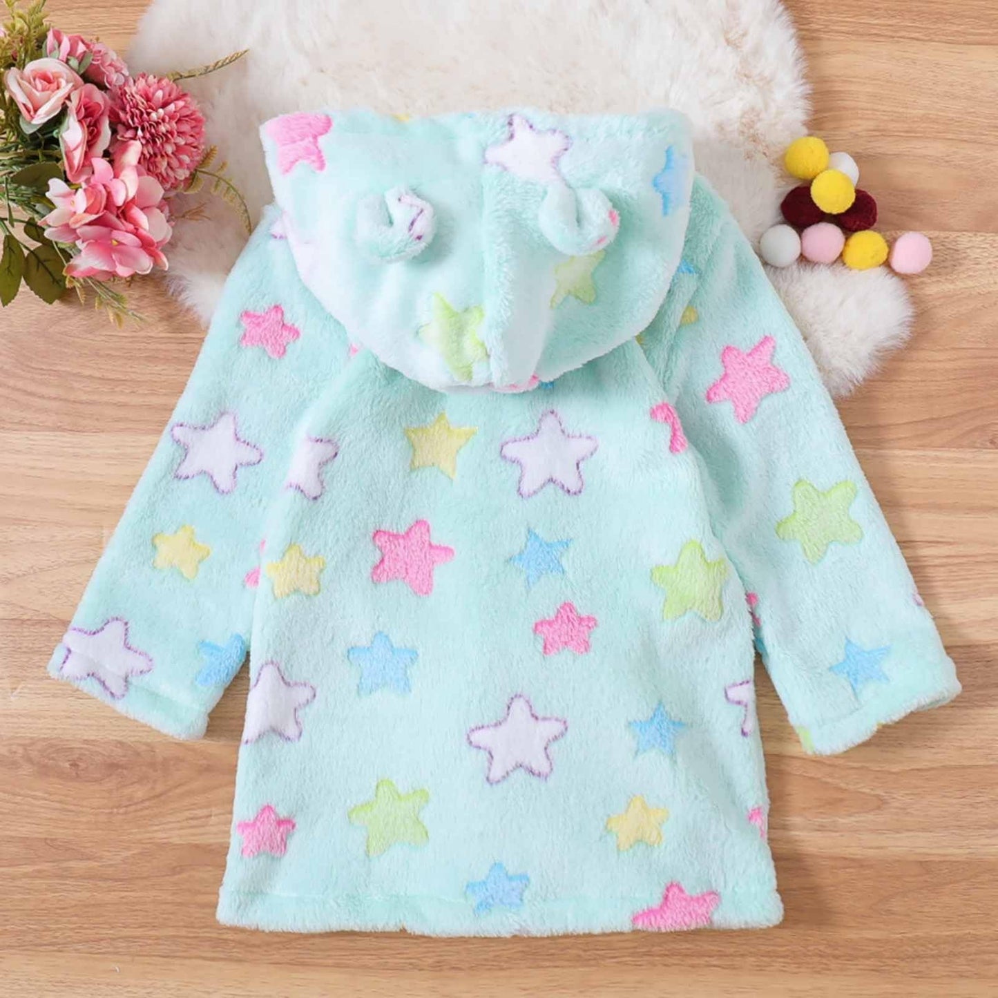Toddler Unisex Baby R𝐨be Hooded Fleece Bathr𝐨be and Towel for Kids Boys Girls Plush Flannel Bathr𝐨be Warm Winter