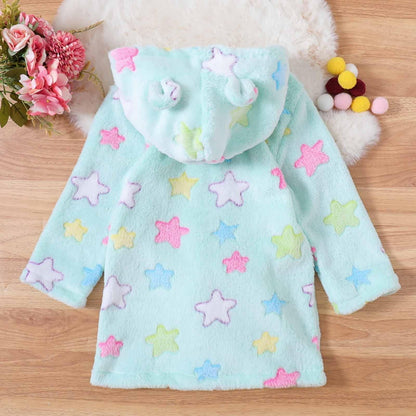 Toddler Unisex Baby R𝐨be Hooded Fleece Bathr𝐨be and Towel for Kids Boys Girls Plush Flannel Bathr𝐨be Warm Winter