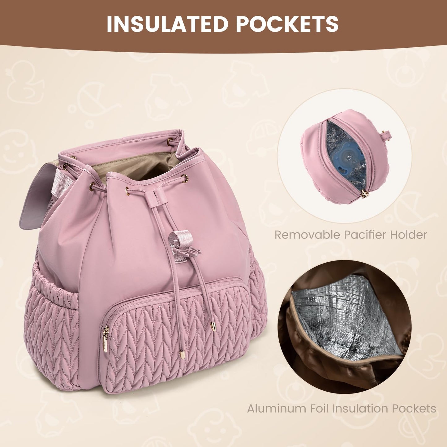 LOVEVOOK Diaper Bag Backpack, Small Baby Bag, Cute Baby Diaper Bag, Stylish Water-Resistant Travel Baby Bag for Mom, Baby Backpack with Changing Pad, Stroller Straps -Khaki