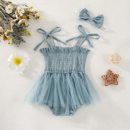 MERSARIPHY Newborn Baby Girl Summer Outfit Sleeveless Ruffle Smocked Halter Tulle Romper Dress One-piece Jumpsuit Clothes