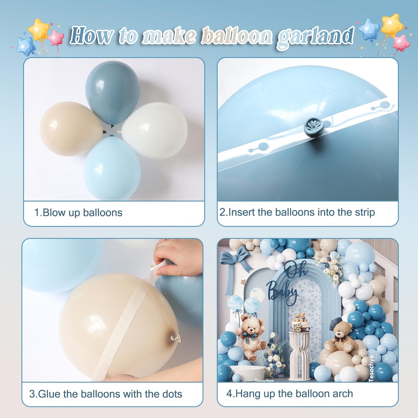 Dusty Blue Balloon Arch Garland Kit, 141 Pcs Sand White Baby Blue White Balloons for Baby Shower Decorations, Gender Reveal, Birthday, Wedding Decoration