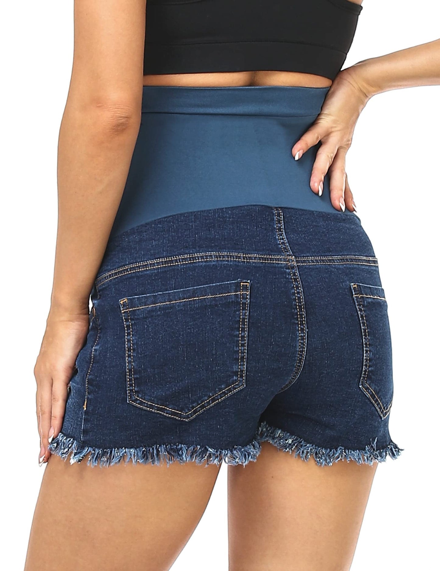 HOFISH Women's Maternity Jeans Shorts Over The Belly Stretchy Comfy Denim Shorts Pants Casual Workout Pregnancy Shorts