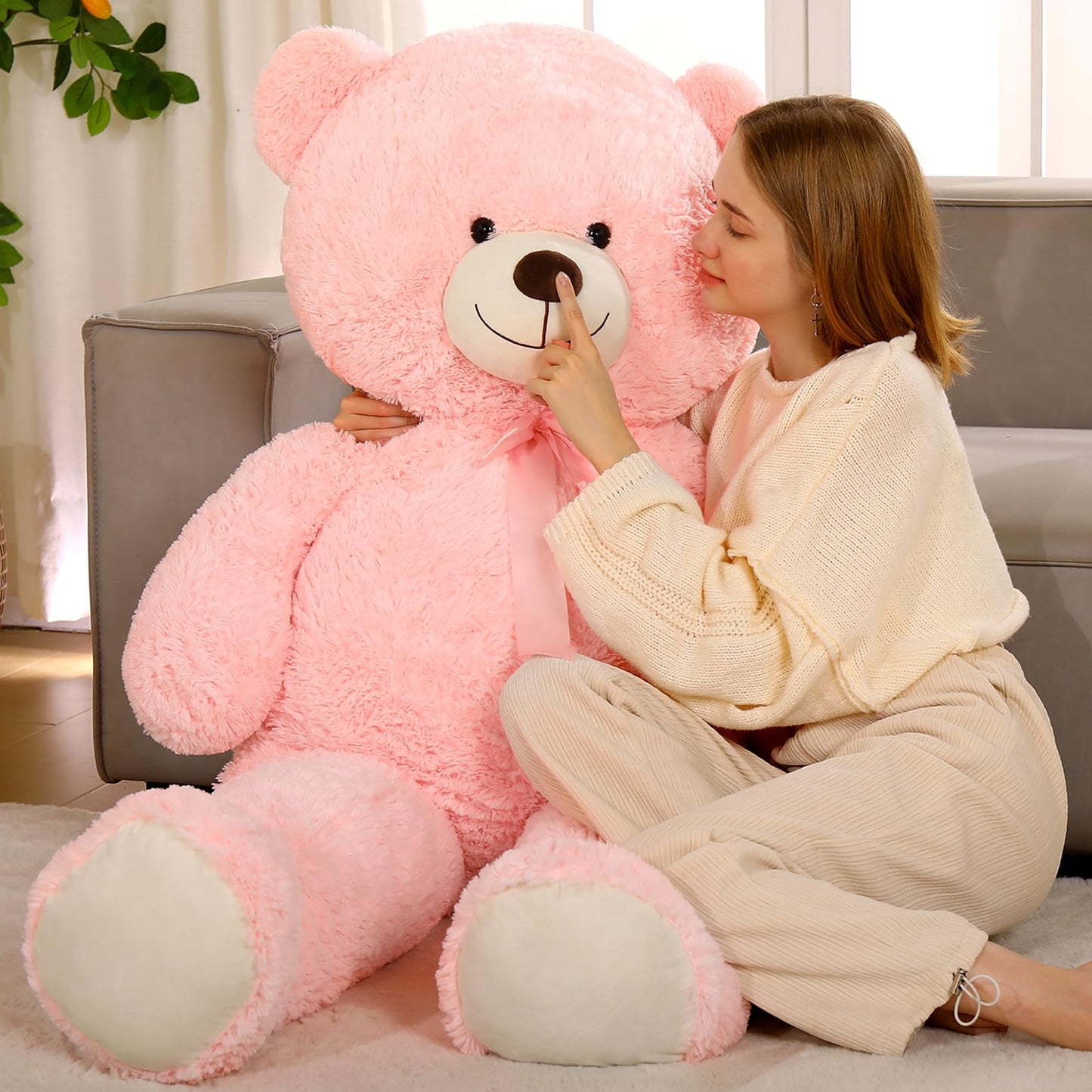 Tezituor 59" Gaint Teddy Bear Stuffed Animal,5ft Life Size Big Teddy Bears,Light Brown Cute Soft Plush Toy,Gifts for Kids Girls Boys Girlfriend Valentine,Christmas,Birthday,Baby Shower,Wedding Party