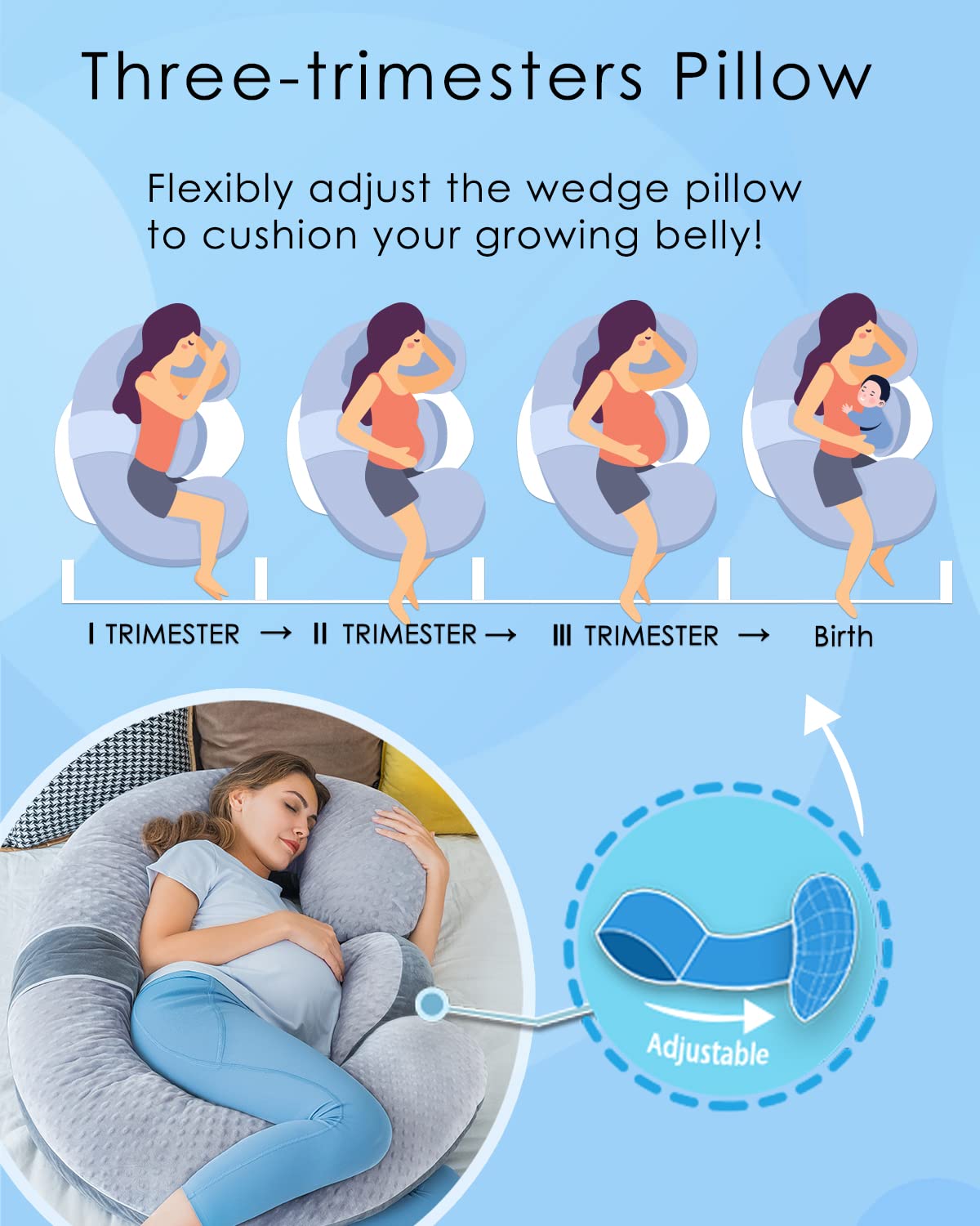 QUEEN ROSE Cooling Pregnancy Pillows,E Shaped Full Body Pillow for Sleeping, with Pregnancy Wedge Pillow for Belly Support, 60 Inch Maternity Pillow for Side Sleeper, Cooling Rayon Cover, Purple