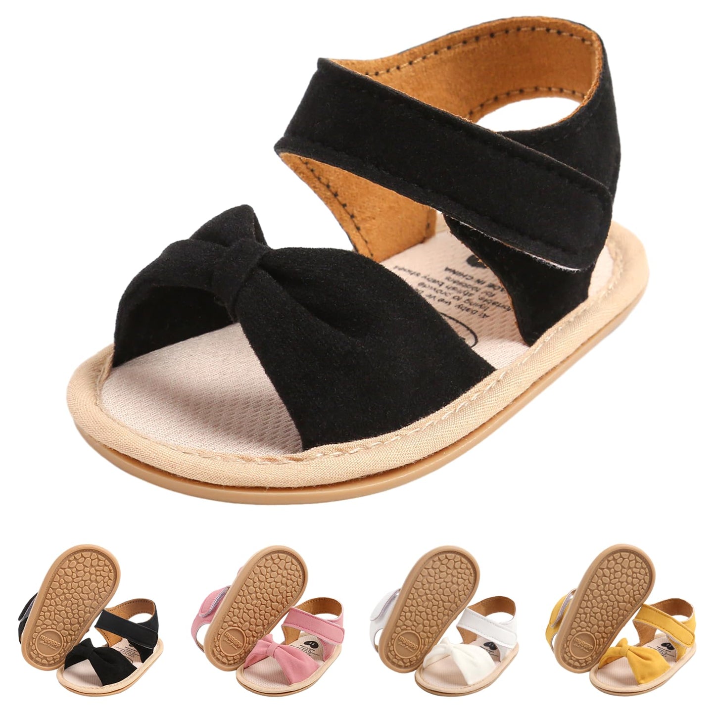 CoKate Baby Girls Sandals Ruffle Bowknot Premium Soft Sole Anti-Slip Open Toe Breathable Summer Outdoor First Walker Shoes Baby Sandals 0-3 months girls