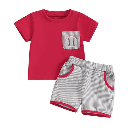 Toddler Baby Boy Baseball Outfit Short Sleeve T-shirt and Drawstring Shorts 2 Piece Baseball Clothing Sets