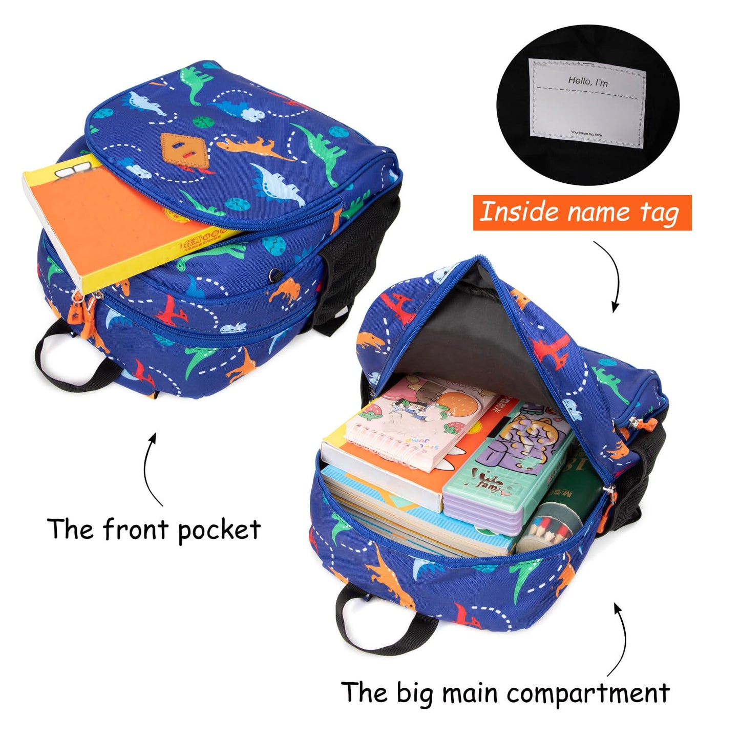 Toddler Backpack for Boys, 12 Inch Kids Dinosaur Backpack for Preschool or Kindergarten, Black