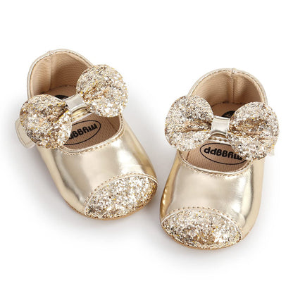 ohsofy Infant Baby Girls Mary Jane Flats Non-Slip Bowknot Princess Wedding Dress Shoes Toddler Crib Shoes