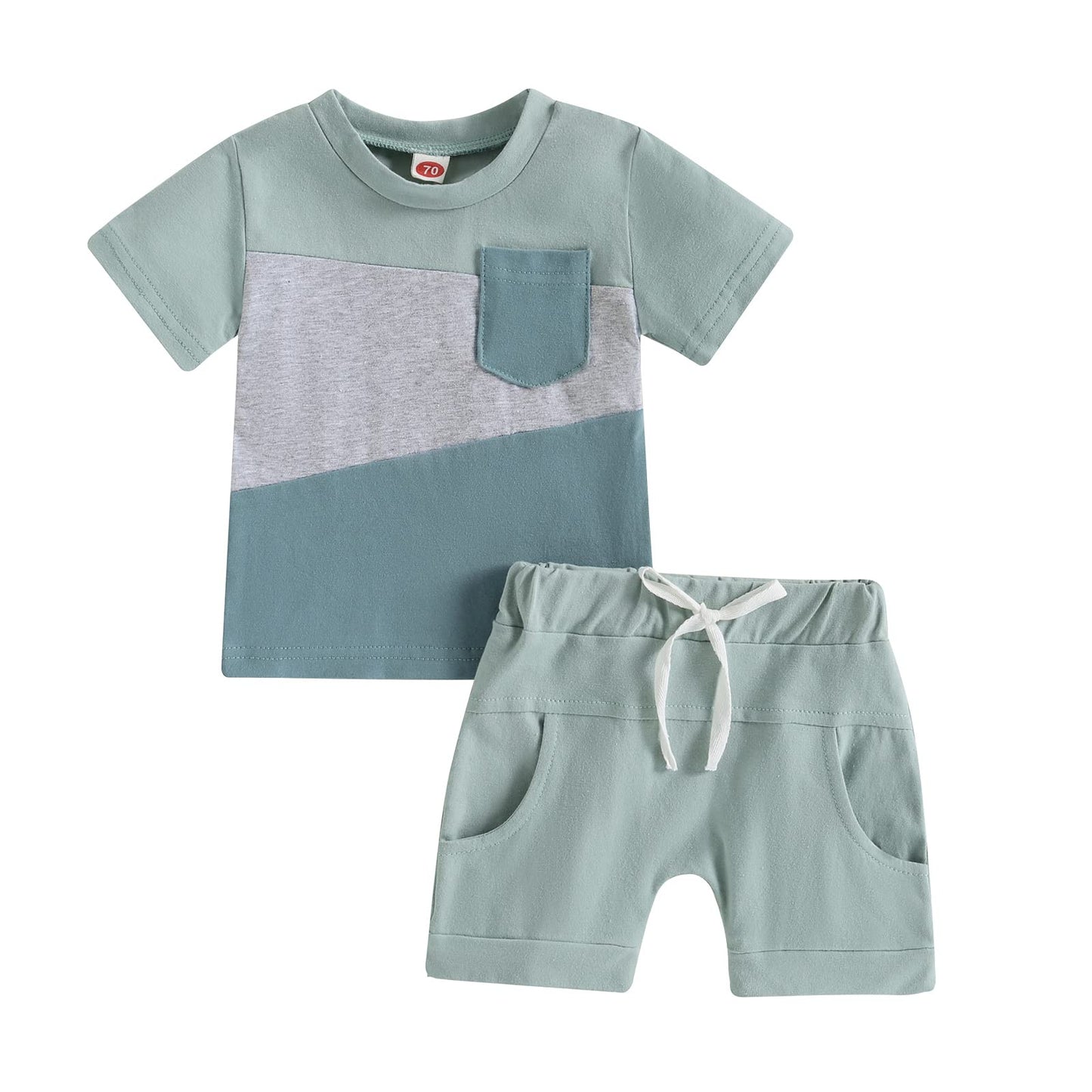 Infant Baby Boy Summer Clothes Outfit Color Block T-shirt Shorts Set Toddler Checkerboard Clothes 6 12 18 24 Months