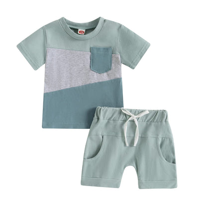 Infant Baby Boy Summer Clothes Outfit Color Block T-shirt Shorts Set Toddler Checkerboard Clothes 6 12 18 24 Months