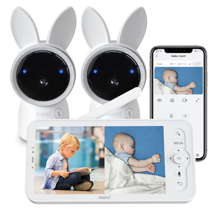 ARENTI Baby Monitor, 2K Smart Baby Camera with 5-Inch Upgraded Wireless Display, Super Night Vision, Lullabies, Cry & Motion Detection, Temp & Humidity Sensor, Two Way Audio