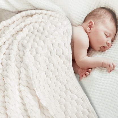 HOMRITAR Baby Blanket for Boys or Girls 3D Jacquard Fluffy Fuzzy Soft Warm Cozy Flannel Fleece Warm Blanket for Nursery, Stroller Toddler Bedding (30 x 40 Inch, Blue)