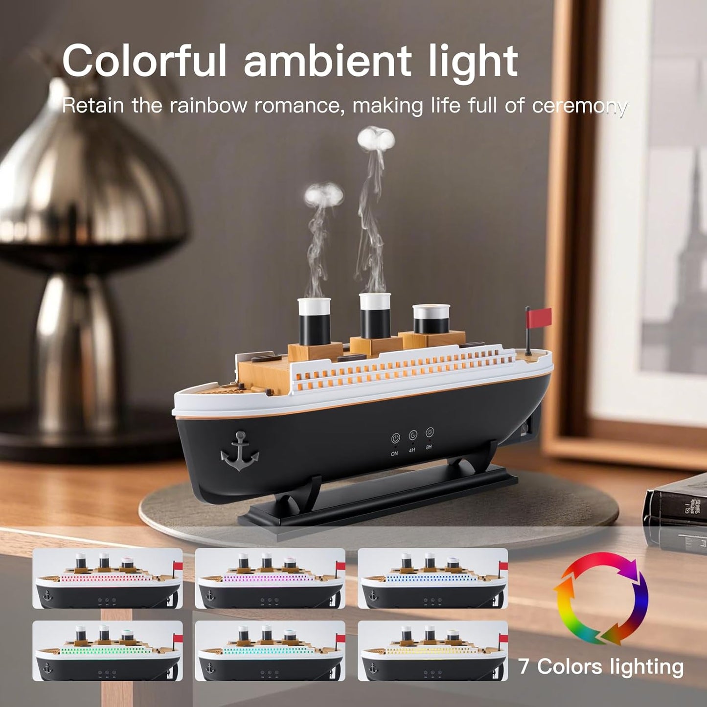 Titanic Humidifier 250ml, Jellyfish Diffuser Cool Mist Ultrasonic Aroma Aromatherapy Diffuser with Remote Control 7 Light 2 Mist Mode Auto Shut-Off for Bedroom Office Hotel(Black)