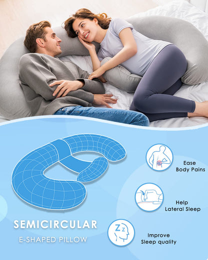 QUEEN ROSE Cooling Pregnancy Pillows,E Shaped Full Body Pillow for Sleeping, with Pregnancy Wedge Pillow for Belly Support, 60 Inch Maternity Pillow for Side Sleeper, Cooling Rayon Cover, Purple