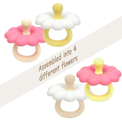 Ginbear Silicone Baby Teether for Girls, BPA Free Food Grade Infant Teething Toys, Soothing Baby Chew Toys, Sensory Teething Pain Relief Pacifier 3 Months + (Set of 2)