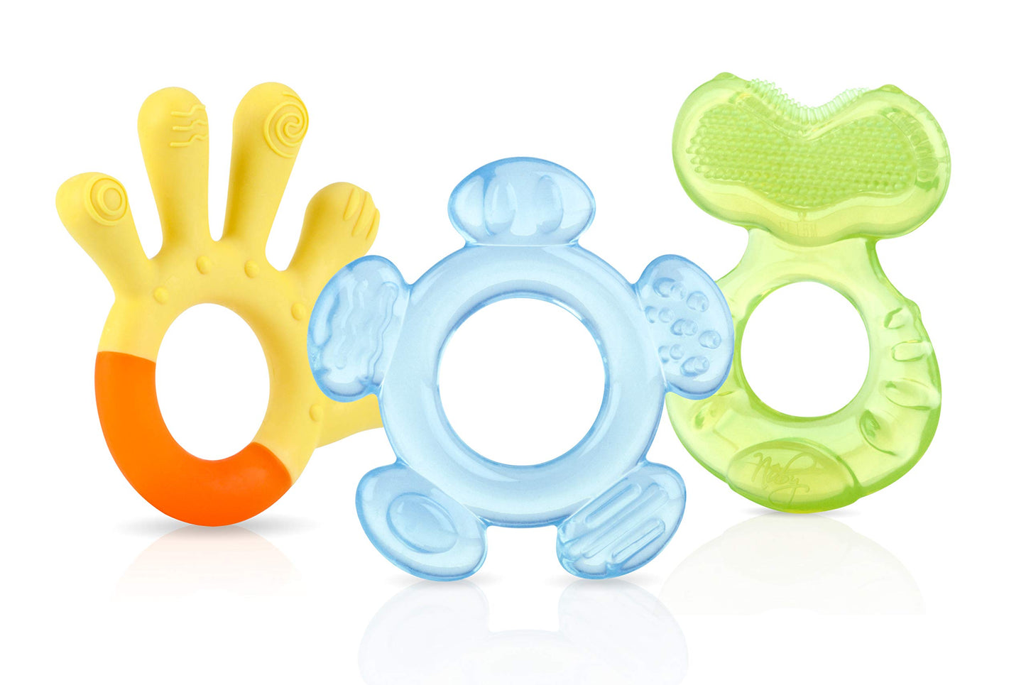 Nuby 3 Step Soothing Teether 3 Piece Set- Front, Middle, Back Teeth Teething- Pink/Purple, 3 m+